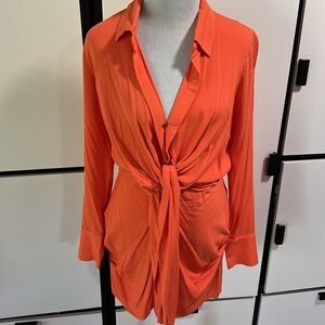 NWT Runaway The Label plunging v-neck nectarine/orange rayon dress